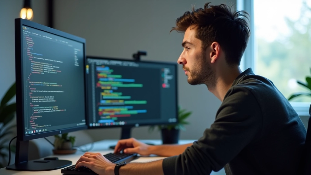Designer arbeitet an Cursor-Interaktionen im Code-Editor mit mehreren Monitoren