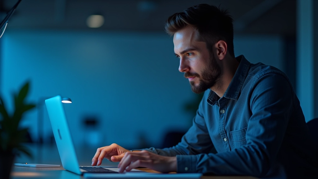 Webdesigner bei der Implementierung von Cursor-Trail Effekten, Code auf dem Bildschirm sichtbar, moderne Arbeitsumgebung