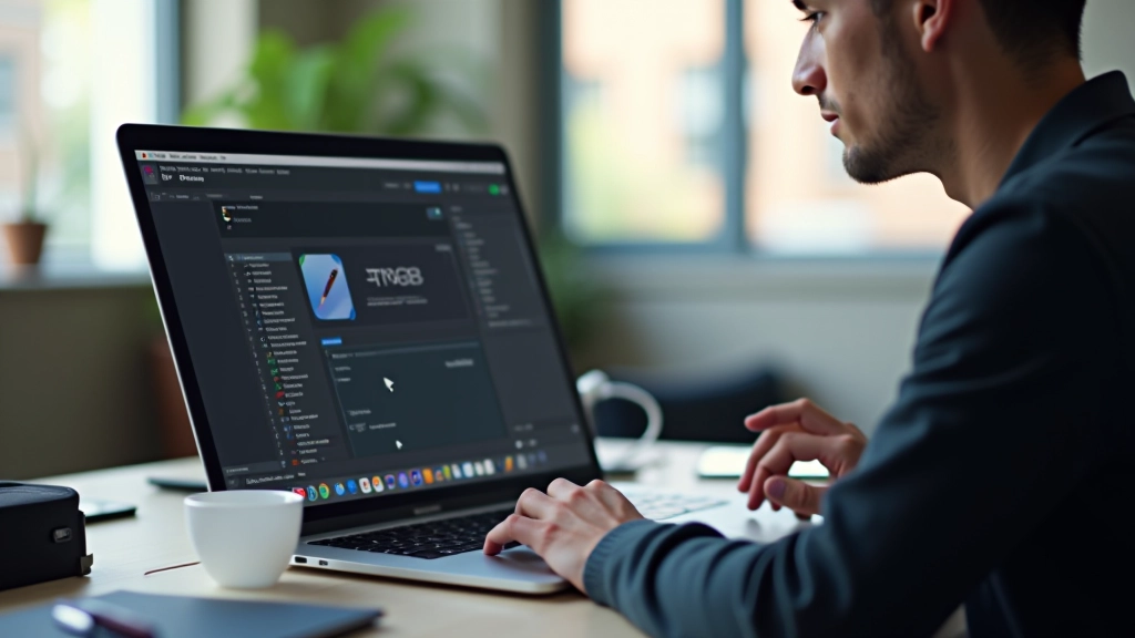 Designer arbeitet an interaktiven Cursor-Effekten auf dem Computer-Bildschirm mit modernem Setup