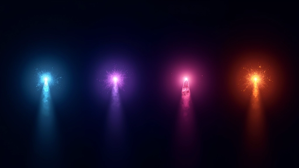 Mehrere Cursor-Trail Variationen nebeneinander, verschiedene Farben und Partikelstile, Animationen eingefroren